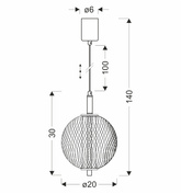 Lampa wisząca druciana PUMA z kulistym kloszem 20 cm – designerska lampa do salonu LED 3000K