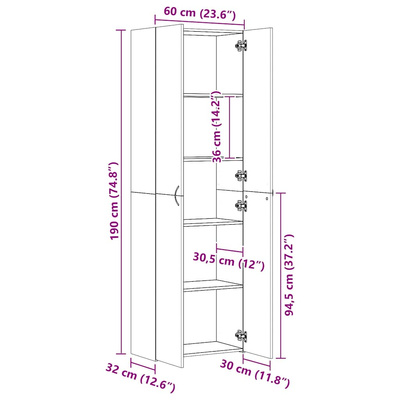 Szafa biurowa, czarna, 60x32x190 cm, materiał drewnopochodny