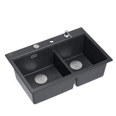 Zlewozmywak granitowy MARC 120 WORKSTATION – dwukomorowy, wpuszczany, black diamond/elementy stalowe + AKCESORIA, Quadron