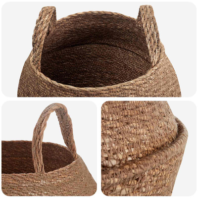 Doniczka z uchwytami naturalny ? 32 x 32 cm 100% Trawa morska