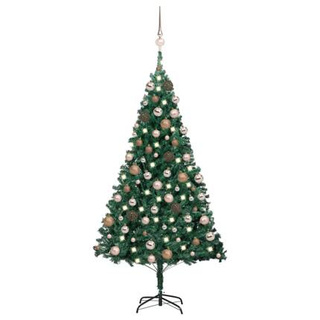 vidaXL Sztuczna choinka z lampkami i bombkami, zielona, 180 cm, PVC