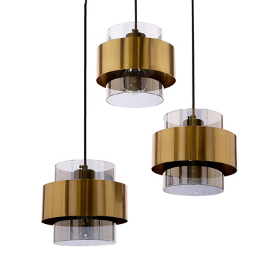 Lampa wisząca z abażurami Spiega mosiężna z dymionymi kloszami 3xE27