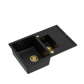 MORGAN 156 GraniteQ zlewozmywak pure carbon z syfonem Push To Open okrągły 1,5-komorowy z/o / elementy złote