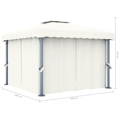 Altana z zasłonami i sznurem lampek LED, 3x3 m, kremowa