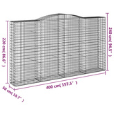 Kosze gabionowe, 3 szt, 400x50x220/240 cm, galwanizowane żelazo