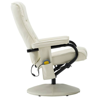 vidaXL Fotel masujący z podnóżkiem, kremowy, sztuczna skóra