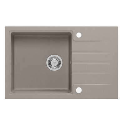 Zlewozmywak granitowy PETER 111 – jednokomorowy, wpuszczany, soft taupe/elementy stalowe, Quadron