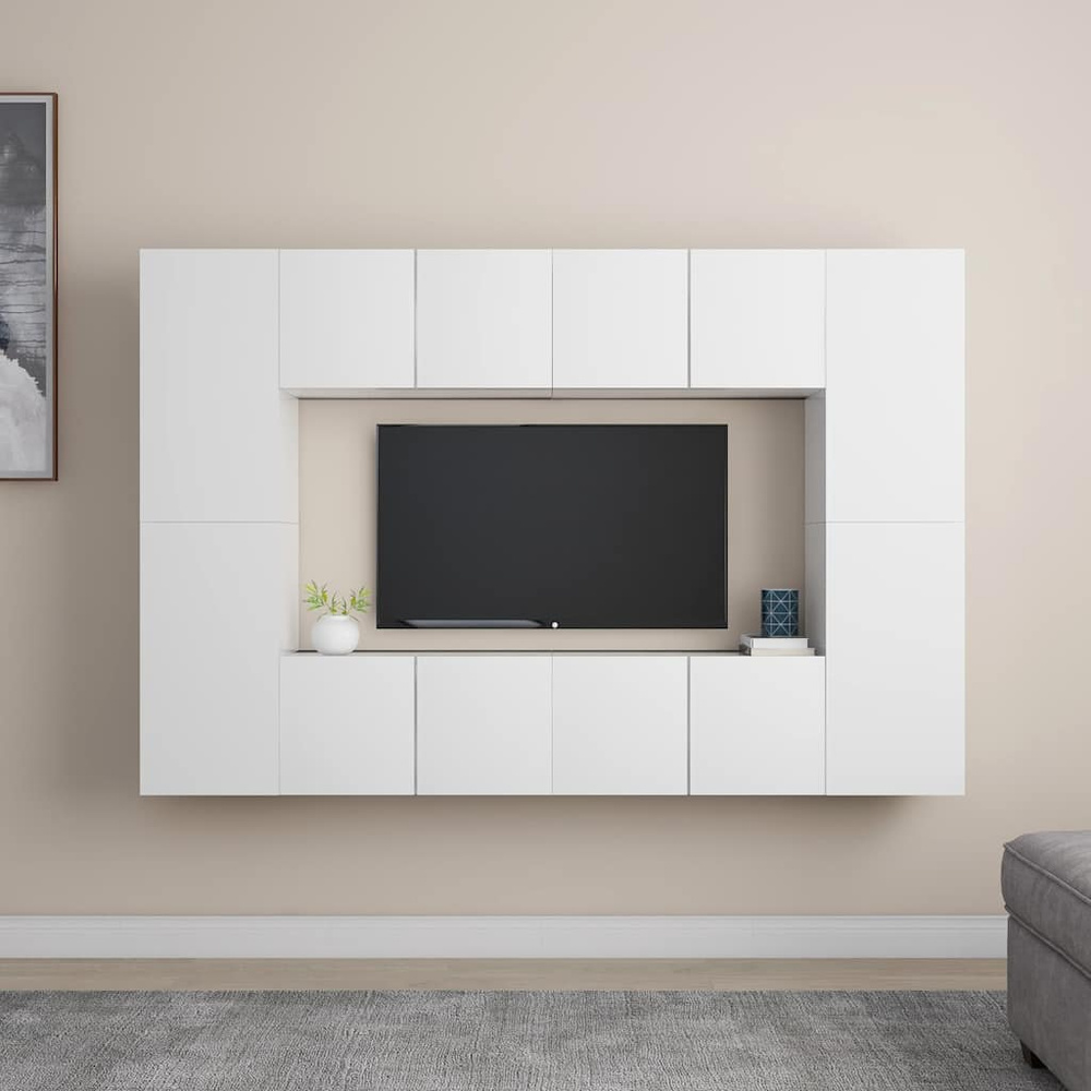 8-cz. zestaw szafek TV, biały, materiał drewnopochodny