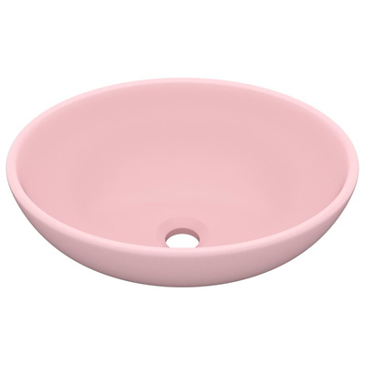 Luksusowa, owalna umywalka, matowy róż, 40x33 cm, ceramiczna