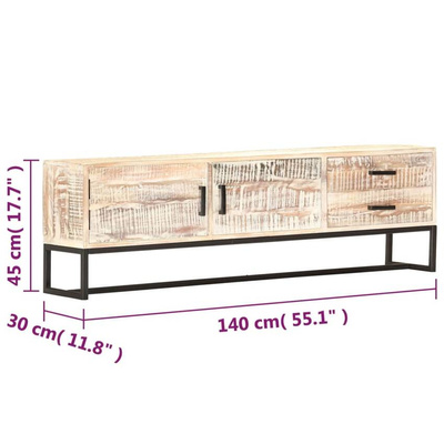 vidaXL Szafka pod TV, biała, 140 x 30 x 45 cm, lite drewno akacjowe