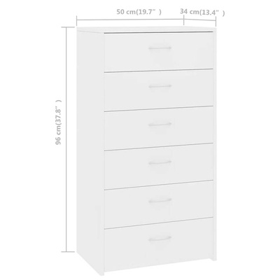 vidaXL Komoda, 6 szuflad, biała, 50x34x96 cm, materiał drewnopochodny