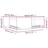 Stolik kawowy, 100x101x40,5 cm, lite drewno sosnowe