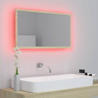 vidaXL Lustro łazienkowe LED, kolor dąb sonoma, 80x8,5x37 cm, akryl