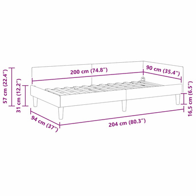 Rama łóżka narożnego Czerwone wino 90 x 200 cm tkanina