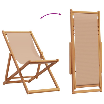 Krzesło składane w kolorze taupe, drewno lite, eukaliptus i tkanina