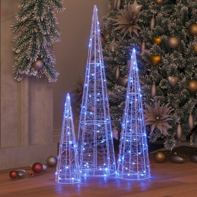 Choinka z 90 diodami LED 3 pcs Niebieski 20 x 20 x 80 cm Akryl