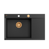 JOSH 111 GraniteQ zlewozmywak 1-komorowy z/o (780x500x215) black diamond  + syfon push 2 open + deska + wkładka/ elementy miedziane