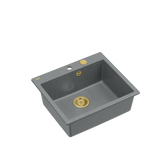 MORGAN 110 GraniteQ zlewozmywak silver stone z syfonem Push To Open kol. złoty 1-komorowy b/o + zaczepy 4 szt