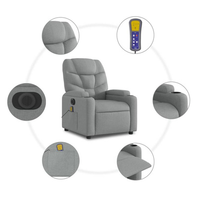vidaXL Rozkładany fotel masujący, elektryczny, jasnoszary, tkanina