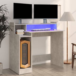 vidaXL Biurko z podświetleniem LED, betonowa szarość, 97x45x90 cm