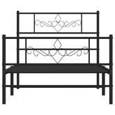 Metalowa rama łóżka z wezgłowiem i zanóżkiem, czarna, 90x200 cm