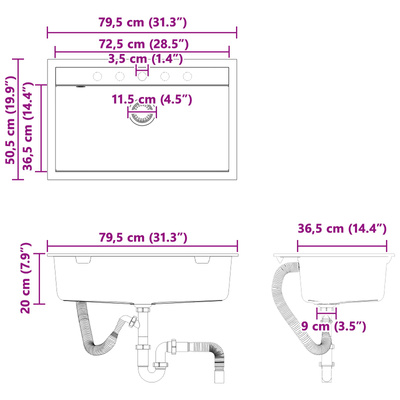 Zlew Granit 795 x 505 mm Biały