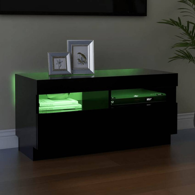 vidaXL Szafka pod TV z oświetleniem LED, czarna, 80x35x40 cm