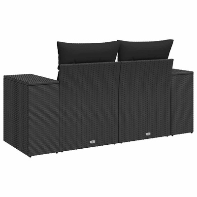 Sofa ogrodowa z poduszkami, 2-osobowa, czarna, z polirattanu