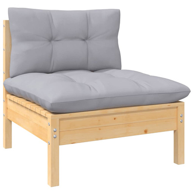 12-cz. zestaw wypoczynkowy do ogrodu, szare poduszki, sosna