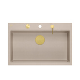Zlewozmywak granitowy MARC 110 WORKSTATION – jednokomorowy, wpuszczany, pearl beige/elementy złote + AKCESORIA, Quadron
