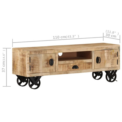 vidaXL Szafka pod TV na kółkach, 110x30x37 cm, surowe drewno mango