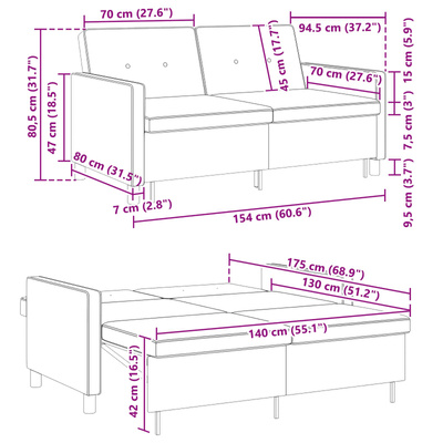Rozkładana sofa Czarny tkanina