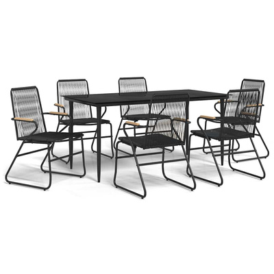 7-częściowy zestaw mebli ogrodowych, czarny, rattan PVC