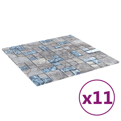 Płytki mozaikowe 11 pcs Szary i Niebieski 50 x 50 cm Szkło