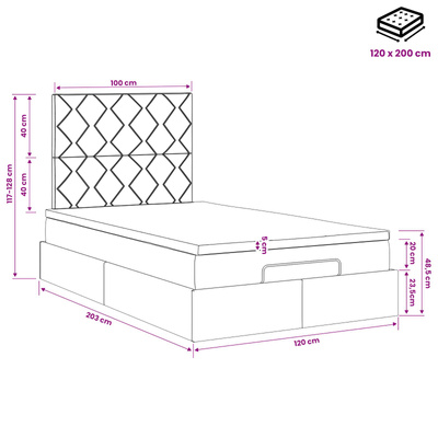 Łóżko ottoman z materacem Ciemnoszary 120 x 200 cm tkanina
