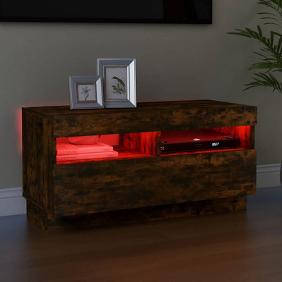 vidaXL Szafka pod TV z oświetleniem LED, przydymiony dąb, 80x35x40 cm