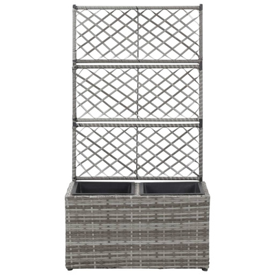 Donica z kratką i 2 wkładami, 58x30x107 cm, polirattan, szara