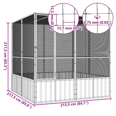 Woliera, antracytowa, 213,5x217,5x211,5 cm, galwanizowana stal
