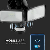 18W Naświetlacz LED SMD z czujnikiem ruchu i kamerą / Wifi / Barwa:6000K / Obudowa: Czarna