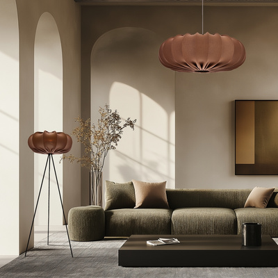 Lampa podłogowa CAFEE’ z abażurem brązowym mokka 52 cm - lampa stojąca w stylu skandynawskim E27