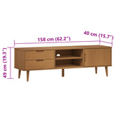 Szafka TV MOLDE, brązowa, 158x40x49 cm, lite drewno sosnowe