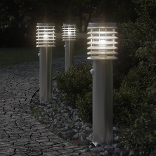 Lampy ogrodowe na słupku, z czujnikiem, 3 szt., srebrne, 60 cm