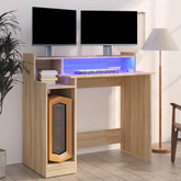 vidaXL Biurko z podświetleniem LED, dąb sonoma, 97x45x90 cm