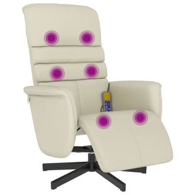 vidaXL Rozkładany fotel masujący z podnóżkiem, kremowy, sztuczna skóra