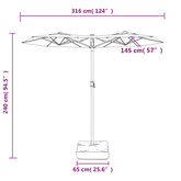 Podwójny parasol ogrodowy, antracytowy, 316x145 cm