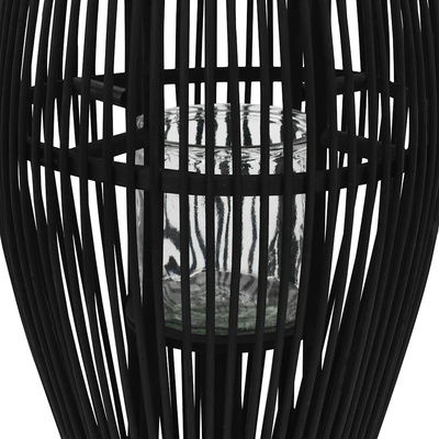 Wiszący lampion na świece, bambusowy, czarny, 95 cm