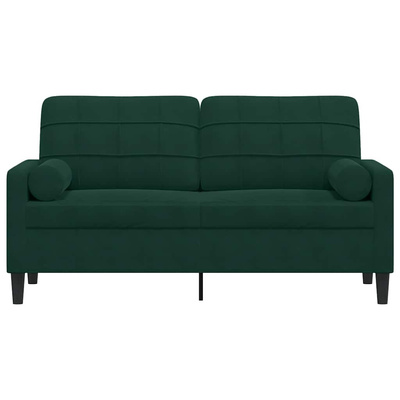 2-osobowa sofa z poduszkami, ciemnozielona, 140 cm, aksamit