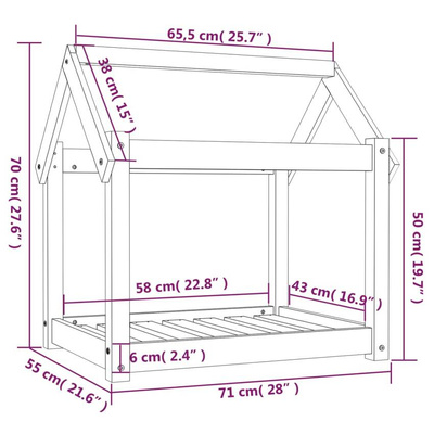 vidaXL Legowisko dla psa, szare, 71x55x70 cm, lite drewno sosnowe