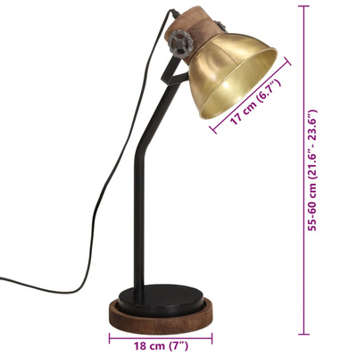 Lampa stołowa, 25 W, antyczny mosiądz, 18x18x60 cm, E27
