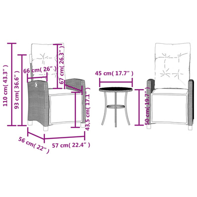 3-cz. zestaw mebli bistro z poduszkami, mieszany beż, rattan PE
